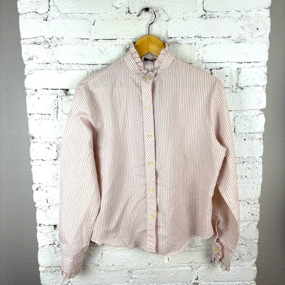 Square One Striped Pink Ruffled Shirt